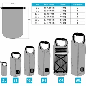 Eyepower Trockentasche DryBag 20L Grau 100% Wasserdicht Ultraleicht Schultergurt 9