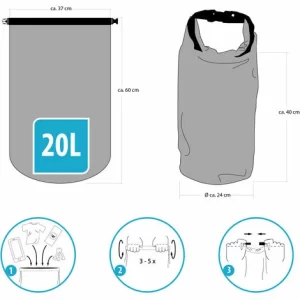 Eyepower Trockentasche DryBag 20L Grau 100% Wasserdicht Ultraleicht Schultergurt 15