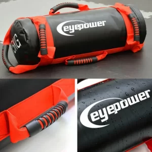 EYEPOWER 15kg Power Bag Mit 4 Kettlebell Gewichten – 18×50 Home Training Sandbag 6 Griffe 9
