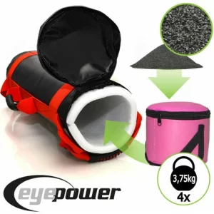 EYEPOWER 15kg Power Bag Mit 4 Kettlebell Gewichten – 18×50 Home Training Sandbag 6 Griffe 11