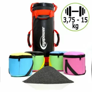 EYEPOWER 15kg Power Bag Mit 4 Kettlebell Gewichten – 18×50 Home Training Sandbag 6 Griffe 13