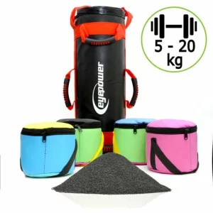 EYEPOWER 20kg Power Bag + 4 Kettlebell Gewichte – Befüllt Mit Eisensand 6 Griffe Fitness 13