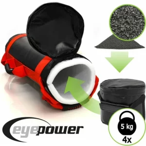 EYEPOWER 20kg Profi Power Bag Mit 4 Wasserdichten Kettlebell Gewichten 6 Griffe Sandbag 9