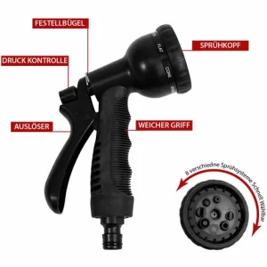 Eyepower Dehnbarer Gartenschlauch 10 – 30m Doppelter Latexkern 3-fach Verstärkt Messing Verbinder Handbrause Schwarz 13