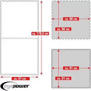 EYEPOWER 2,5cm Fitnessmatte 1,6qm – 2er Set 90x90cm Bodenschutzmatte – Fitness Bodenmatte 15