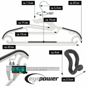 EYEPOWER 20 Anti Rutsch Kleiderbügel 10 Haken-Organizer Gummierte Raumspar-Bügel Weiß 9