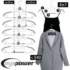EYEPOWER 20 Anti Rutsch Kleiderbügel 10 Haken-Organizer Gummierte Raumspar-Bügel Weiß 11